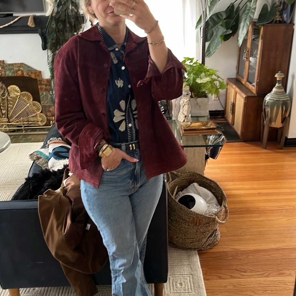 Maroon suede shirt jacket